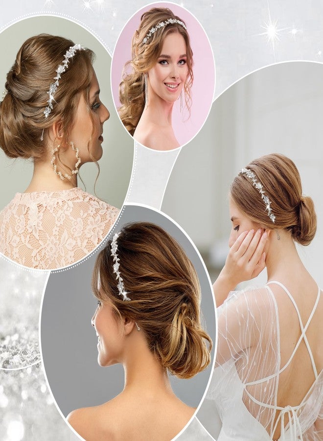 Ymapinc Wedding Headband for Women, Rhinestone Silver Flower Bridal Headpieces Bride Crown Tiara Bling Headbands for Elegant Fancy Vbedazzled Hair Accessories - Image 4